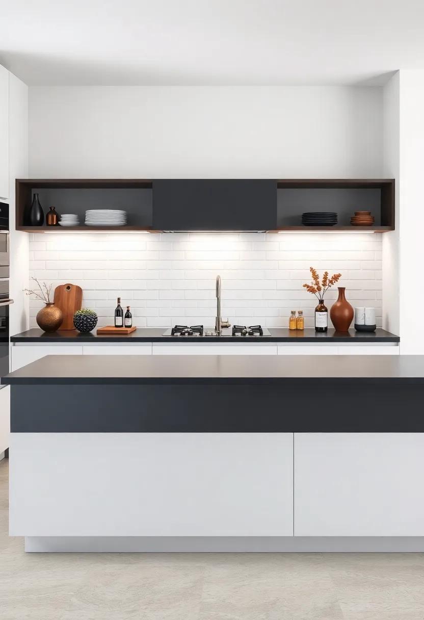 Minimalist white subway tile backsplash⁢ contrasting with dark ⁤countertops for a‌ timeless yet modern feel
