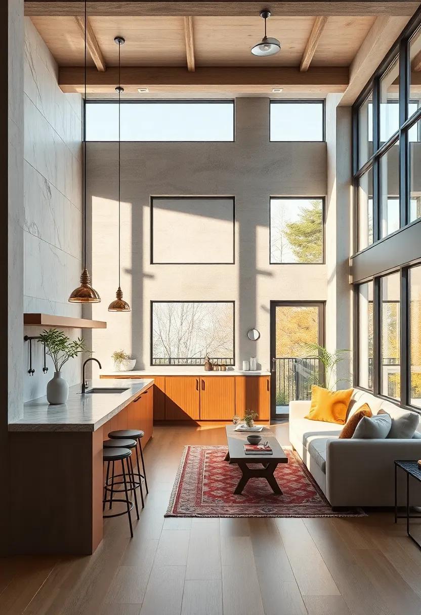 The open-concept kitchen embracing natural ‍light through expansive windows and reflective surfaces