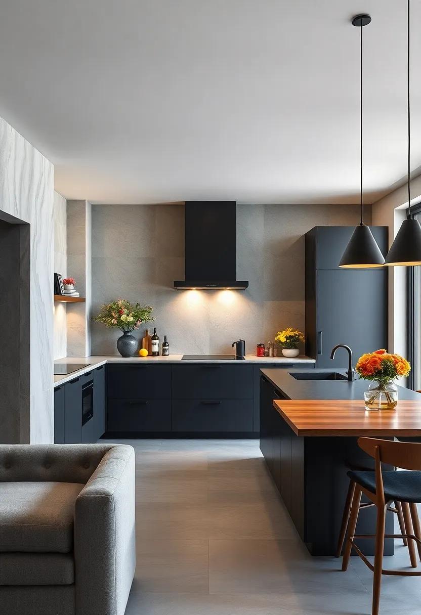 The​ sleek all-black kitchen design using matte finishes ⁣and strategic lighting to‌ create dramatic elegance