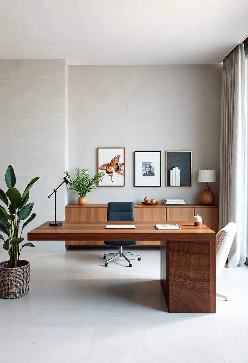 A⁤ floating⁣ walnut desk with built-in‌ LED lighting exemplifies ⁣sleekness while ⁢delivering functional grace to a neutral ⁢office