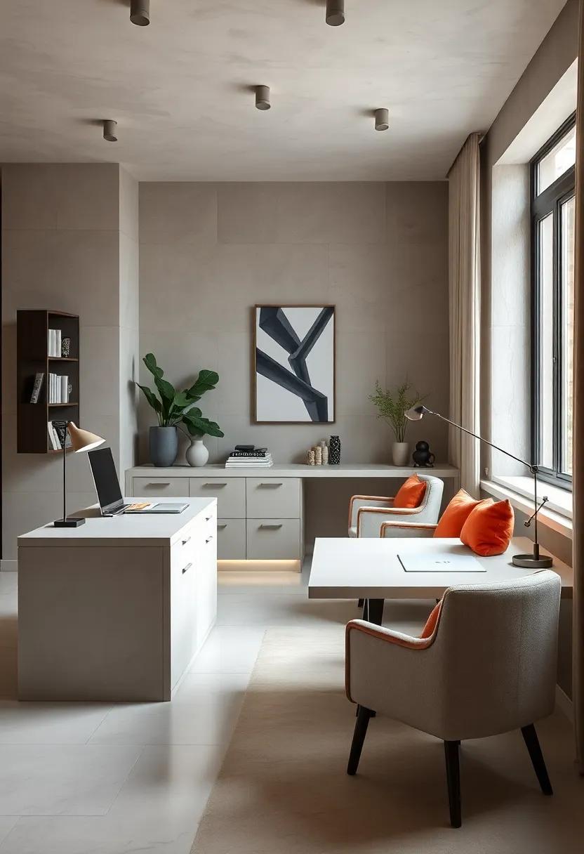 Soft ⁤linen-colored desk surfaces combined ​with plush, neutral-toned ⁢seating create a welcoming and productive atmosphere