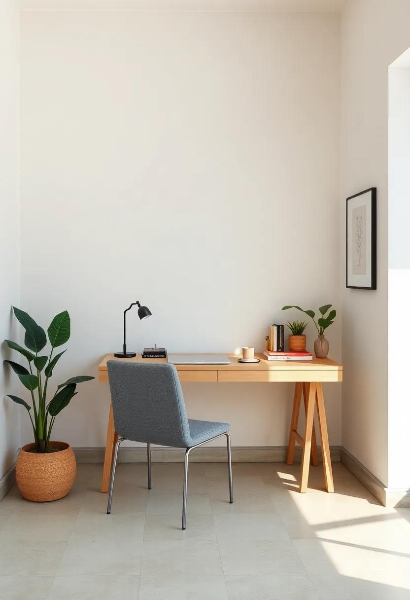 A compact ⁤minimalist desk with a light maple finish ⁣fits perfectly in minimalist ⁤corners, enhancing light flow and​ workspace ‍efficiency