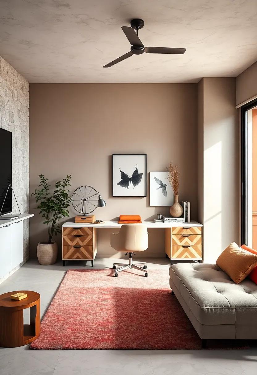 Warm taupe walls set the perfect backdrop ⁢for a streamlined desk with‍ integrated cable ⁤management,keeping⁢ distractions at⁤ bay