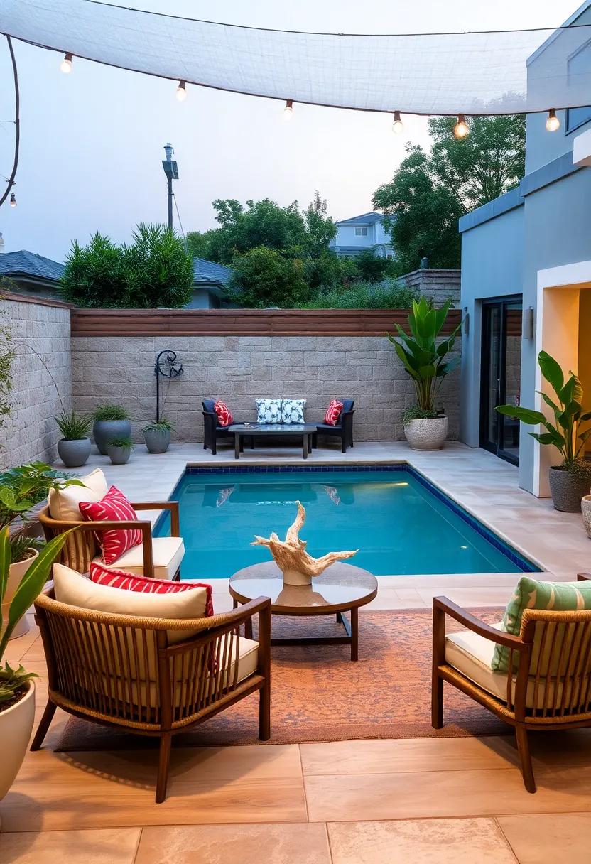 Coastal Patio Using Driftwood ⁢Accents Around a Saltwater Pool