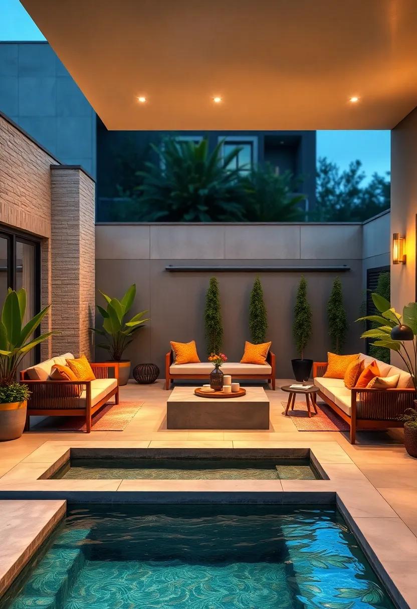 Contemporary ‍Patio with a Built-In Jacuzzi Pool‌ Hybrid