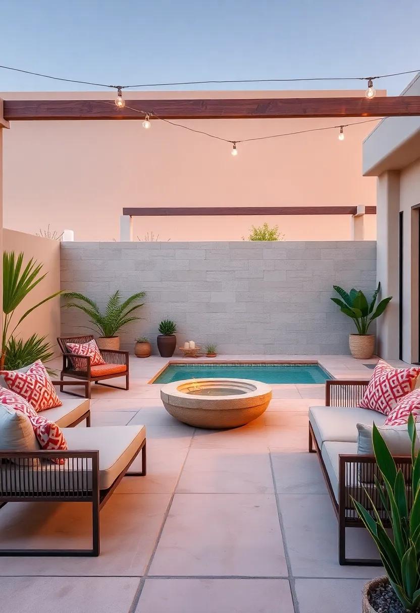 desert Modern Patio‌ Highlighting a ⁢Stone Basin‌ Plunge pool