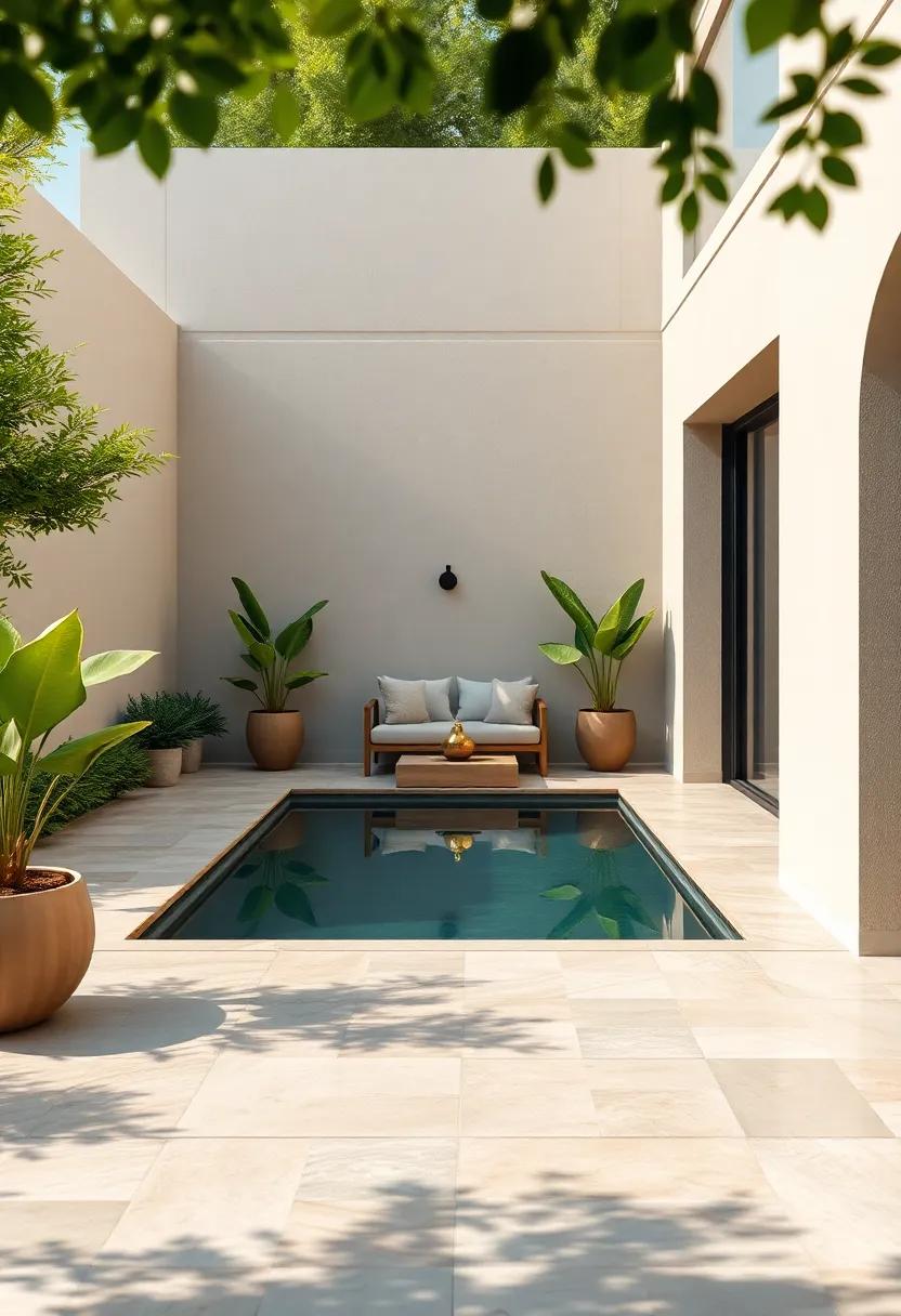 Elegant Minimalist⁤ Patio Featuring a Reflective Mirror Pool