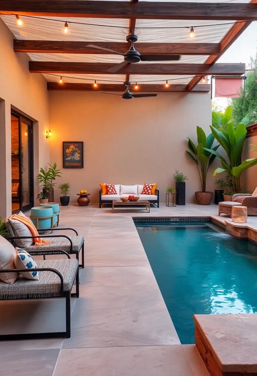 Vibrant Bohemian Patio‌ with a Multi-Level Pool‍ and Waterfall