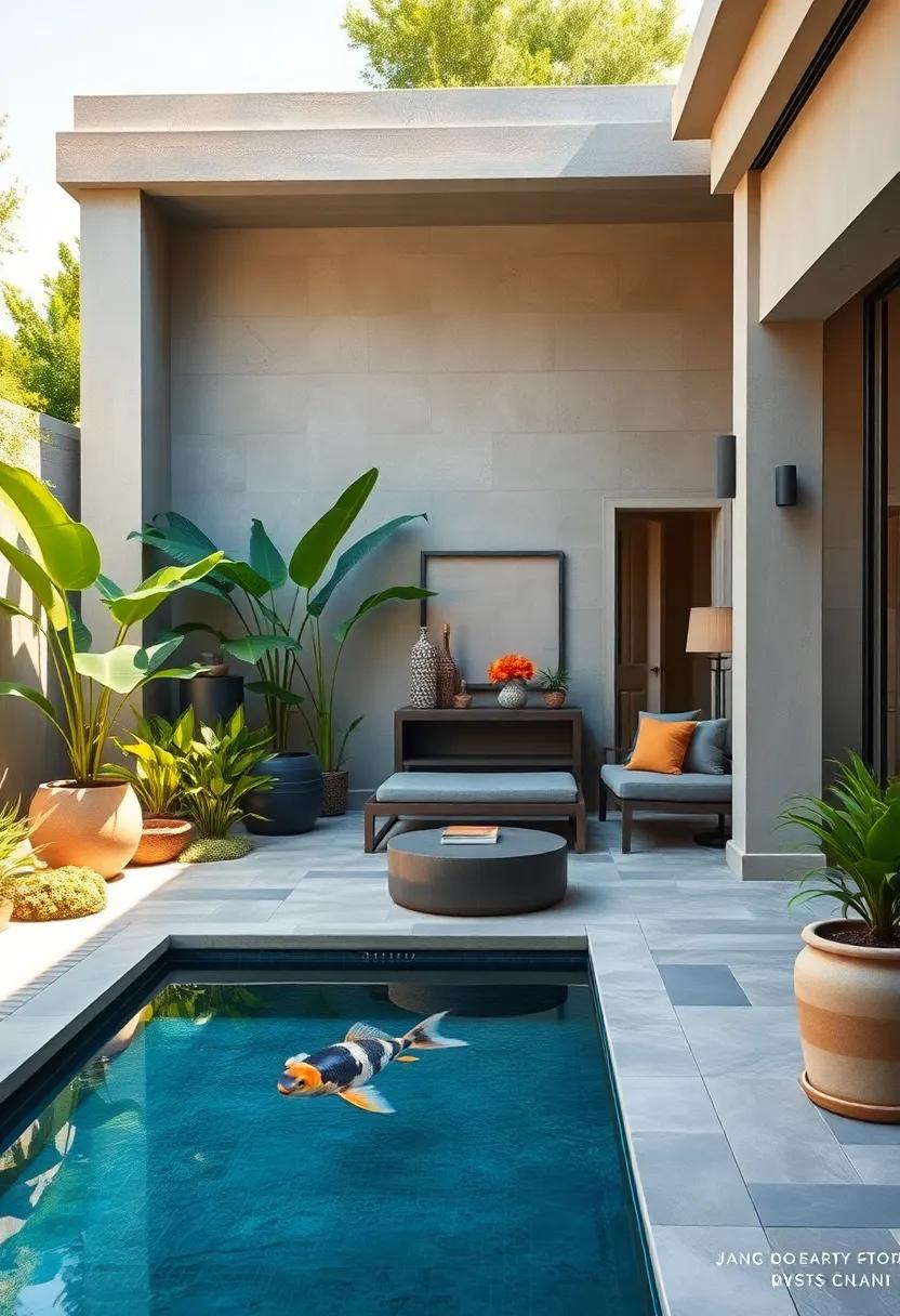 Zen Garden Patio Embracing a small Koi Pond-Style Pool