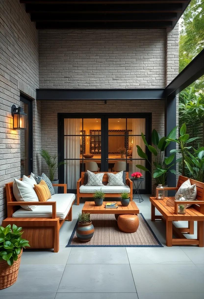 Multi-Functional Bench: Incorporate a wooden bench that doubles as⁣ a planter stand by placing small pots along its base