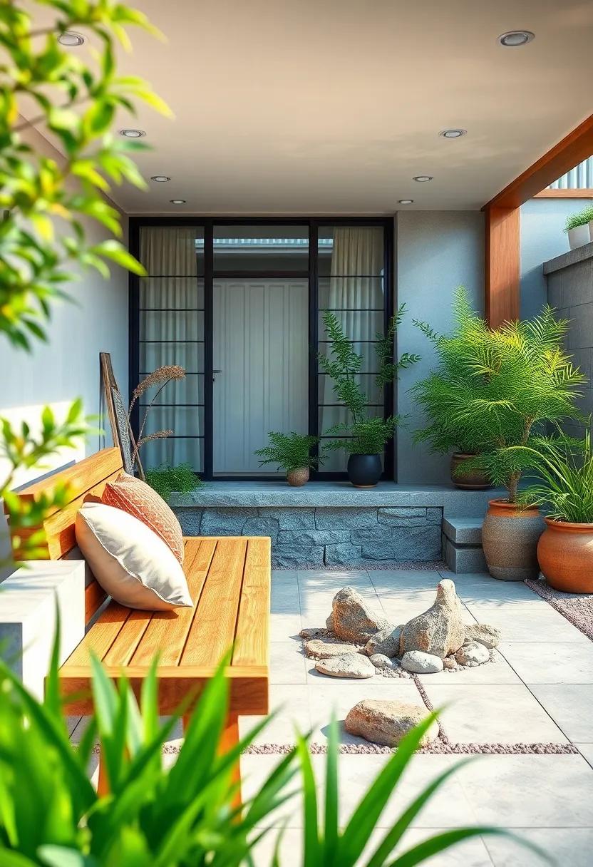 Zen ‌Garden Vibe: Combine ‌your wooden bench ⁤with smooth stones, ​bamboo elements, and a water feature to create a calming outdoor retreat