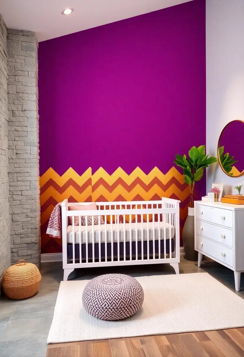 Paint a subtle⁤ plum and gold ‌chevron pattern⁤ on⁤ one⁣ wall ⁢for a trendy and dynamic⁢ look