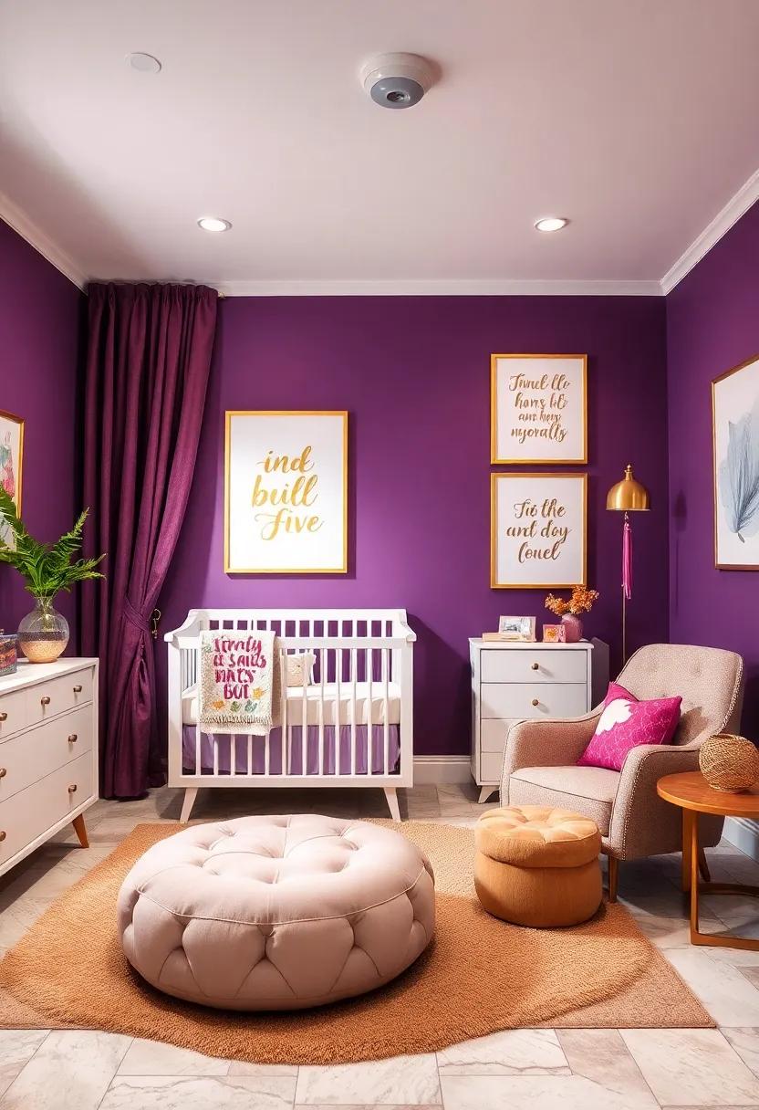 Hang ⁢framed gold‌ foil nursery prints‌ with ⁤inspirational quotes ​or whimsical designs on the⁢ walls