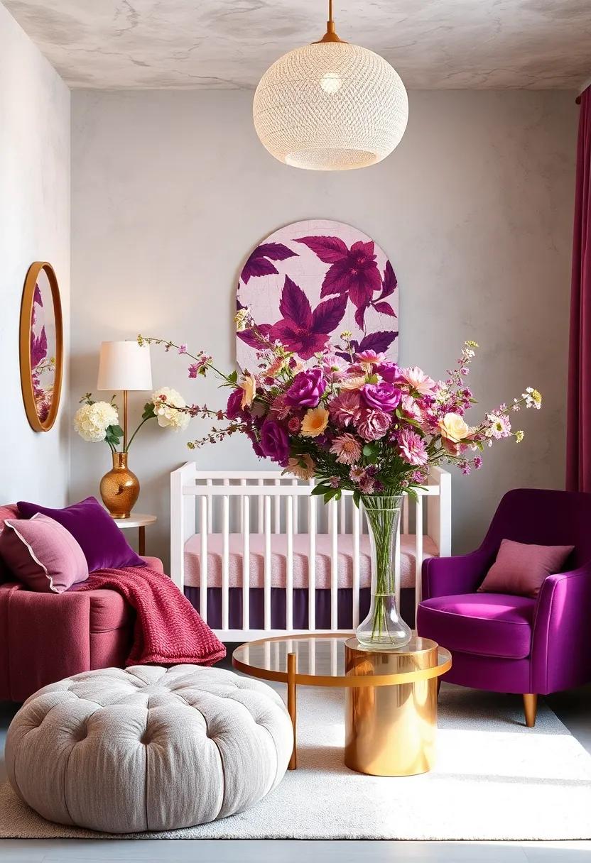 Add‌ floral‌ arrangements in ⁢shades of plum and touches of gold ⁢in decorative vases to ⁤brighten the ‌room