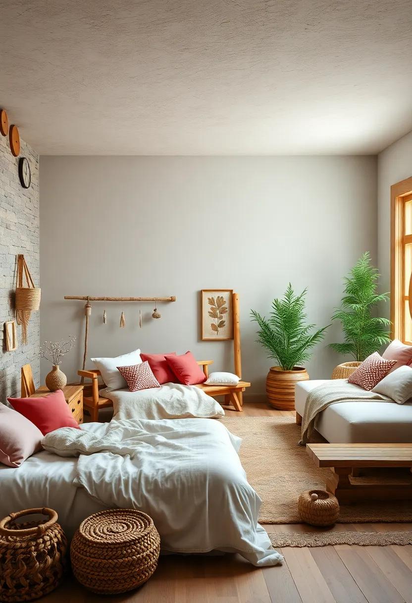 Whispering Pines Haven: A cozy ‌retreat filled with soft linens ⁣and hand-carved wooden furniture, evoking the serenity‍ of a quiet forest glade