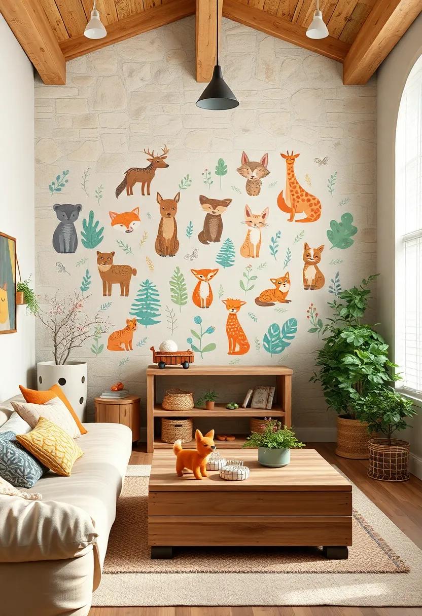 Rustic Animal Parade Wall: A curated gallery​ of hand-painted forest animals brings character and warmth ⁣to the rustic theme