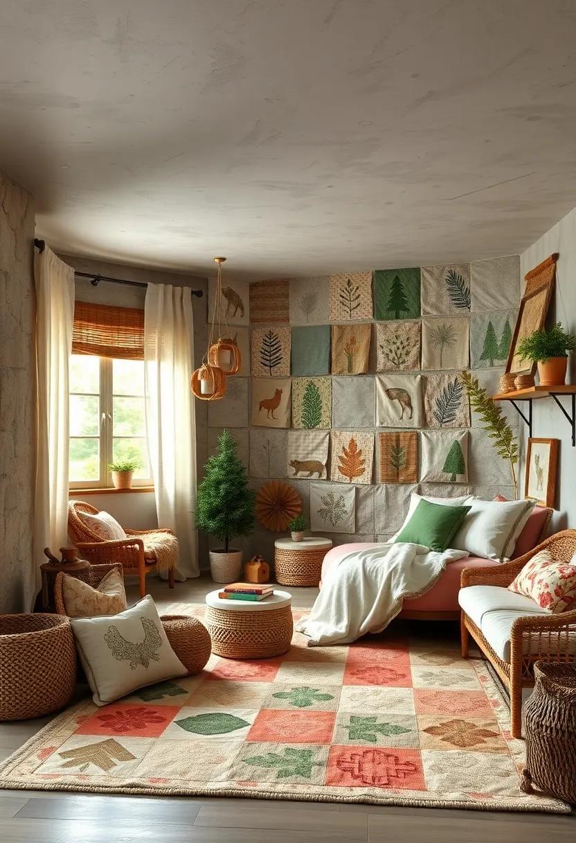 Pine‌ Needle Patchwork: Quilts and cushions made of natural fibers‌ add texture and comfort inspired by forest surroundings