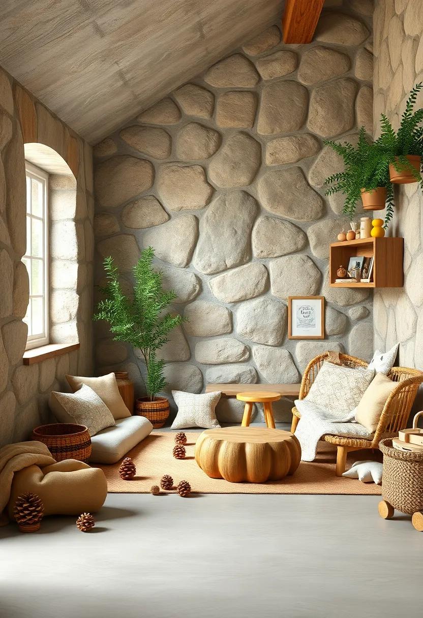 Acorn⁢ and​ Pinecone Play Corner: Natural elements like pinecones, acorns, ⁢and​ wooden toys inspire creative play​ in a⁢ charming ⁣woodland setting