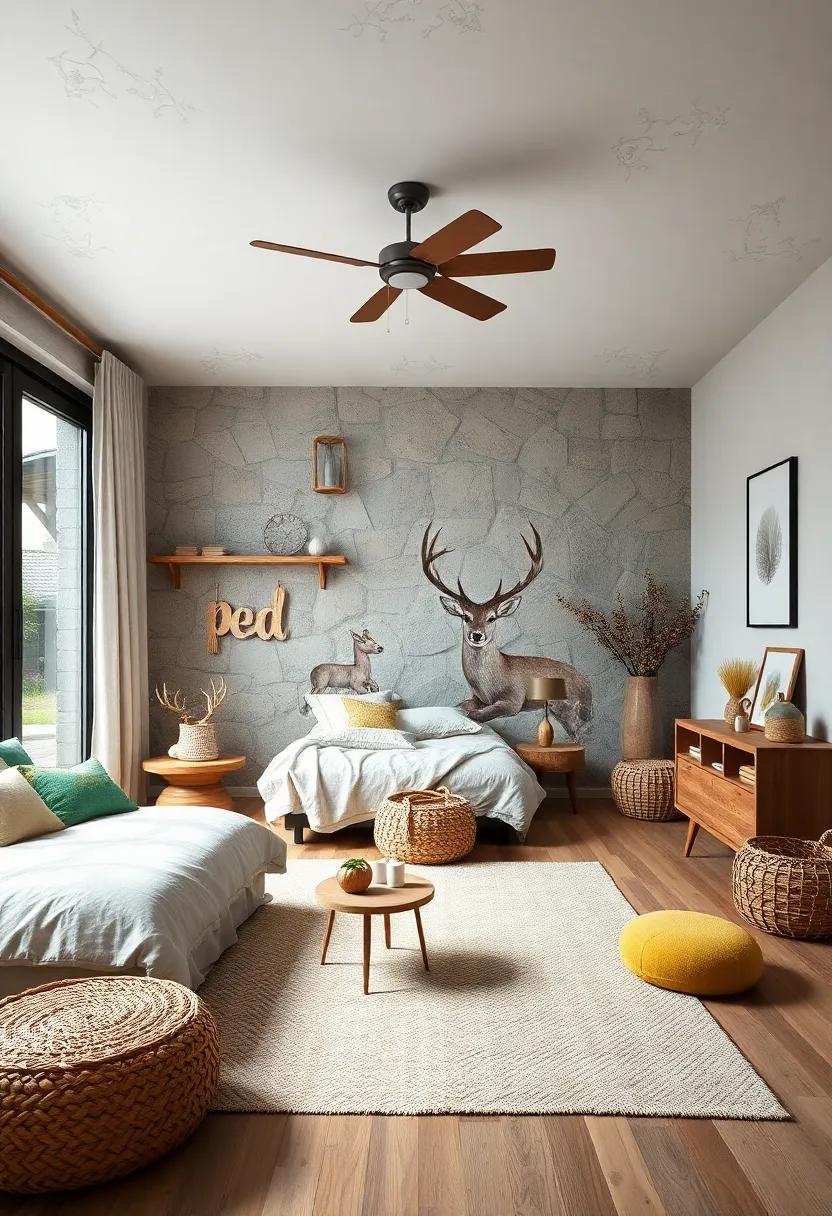 Deer Meadow Retreat: Gentle deer motifs and soft browns nurture a calm and inviting ⁢rustic space