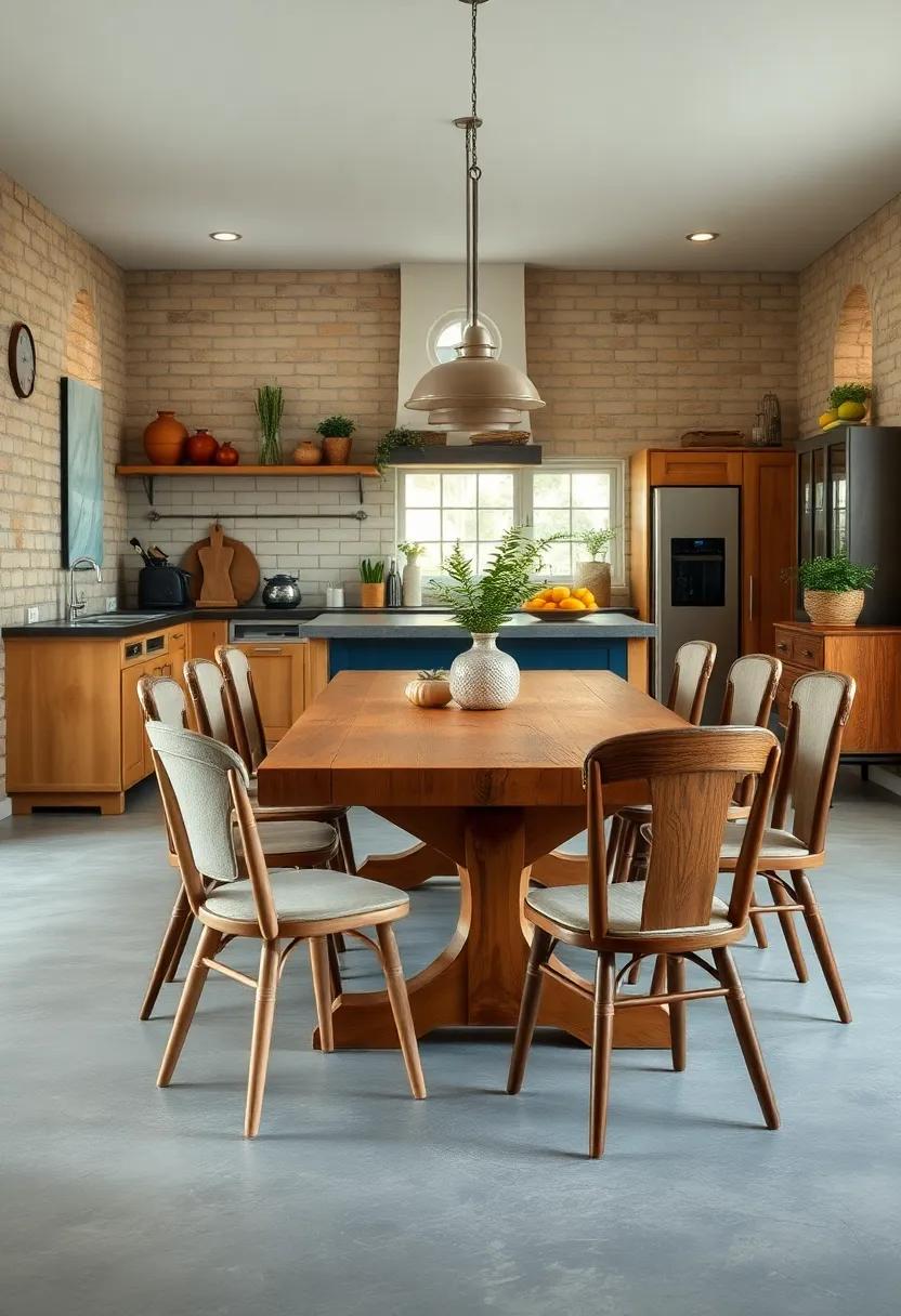 Antique Wooden ‍Dining Table ⁤with Mismatched ⁤Chairs