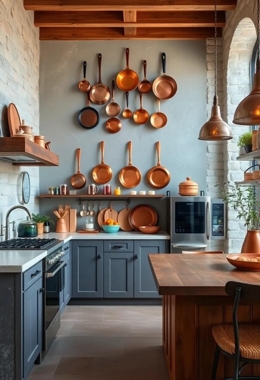 Copper Pots ​and Pans Displayed as Wall Decor