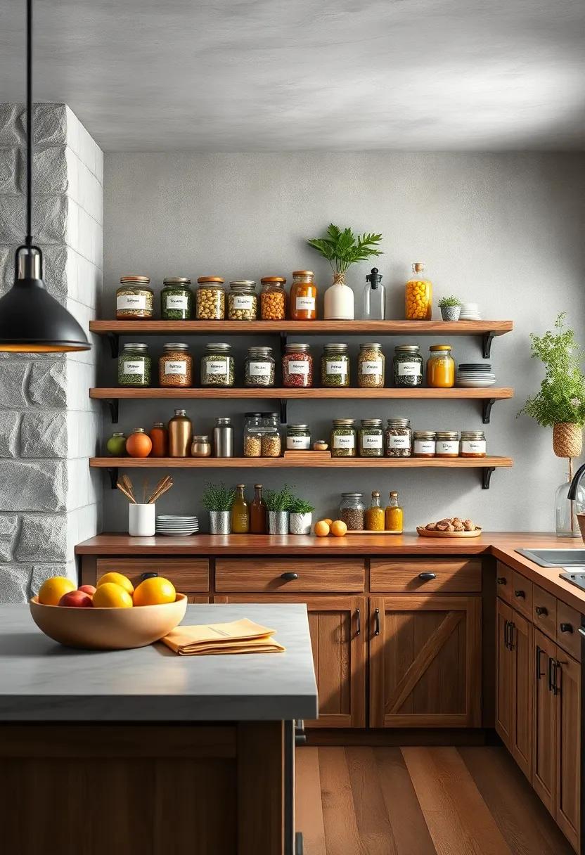 Open Pantry Shelves with‍ Glass Jars and ‍Labels