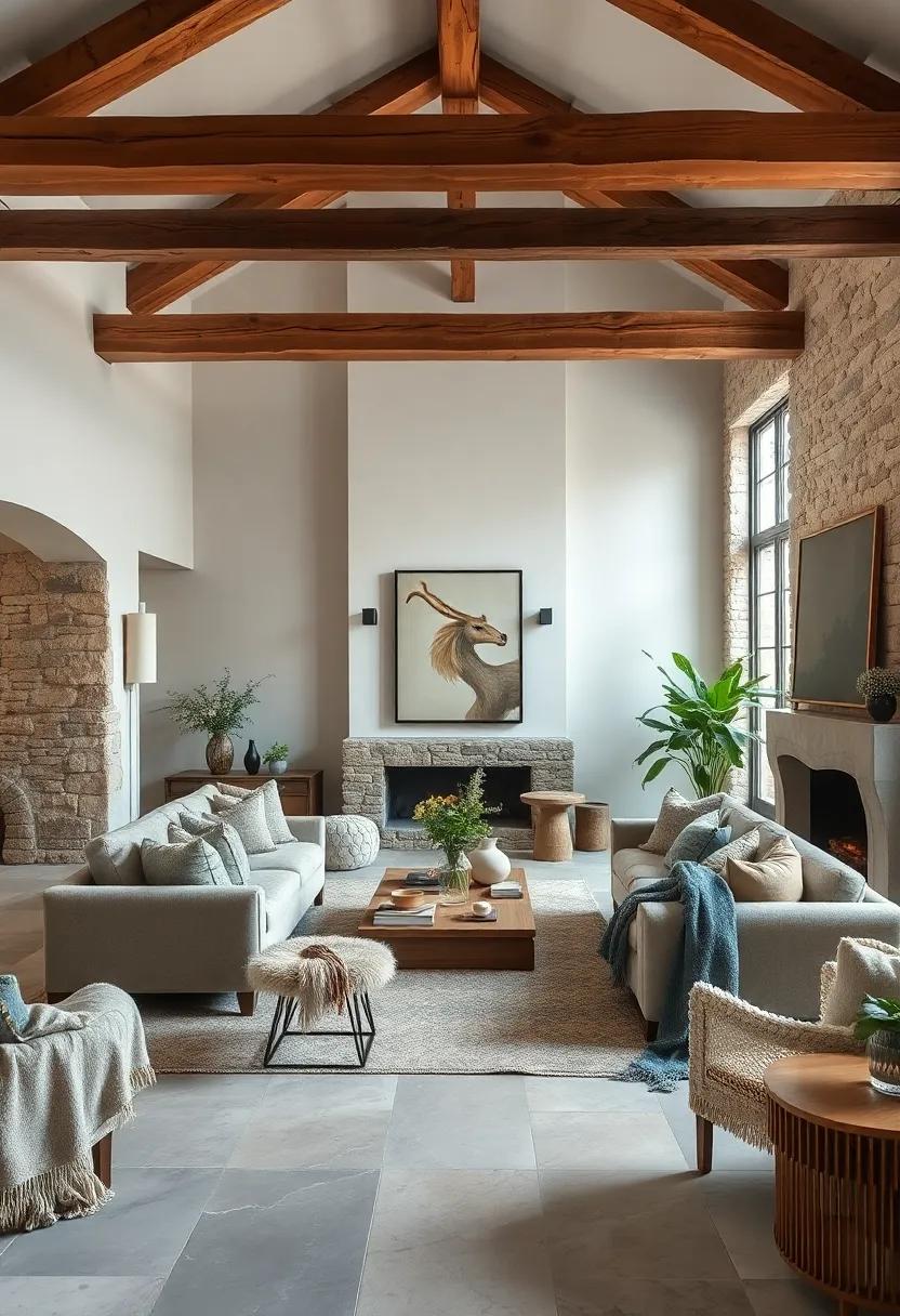 A Timeless⁢ Rustic Living ‍Room with ‍Heavy Wooden​ Beams and Soft Wool Throws Creating Quiet ​Sophistication