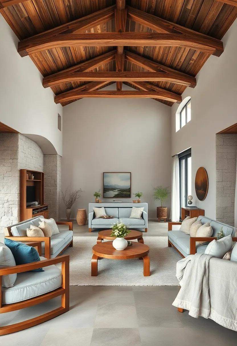 Sun-Drenched Rustic Rooms Featuring ⁢Exposed Wooden Beams⁢ and vibrant ‌Indoor ​plants for a ⁤Touch of Life