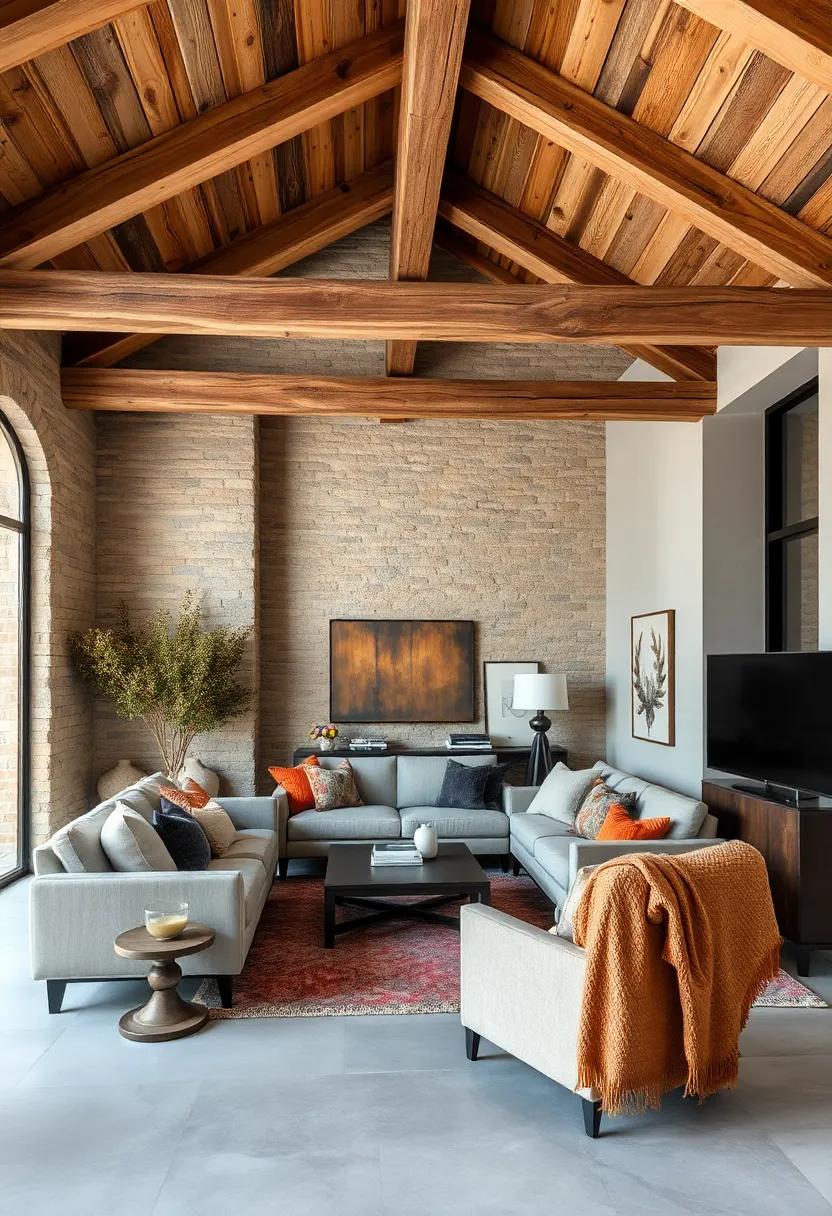 An Inviting Reading⁣ Nook⁤ Under‍ a Cluster of Weathered Wooden Beams Accented by Plush‌ Cozy Throws