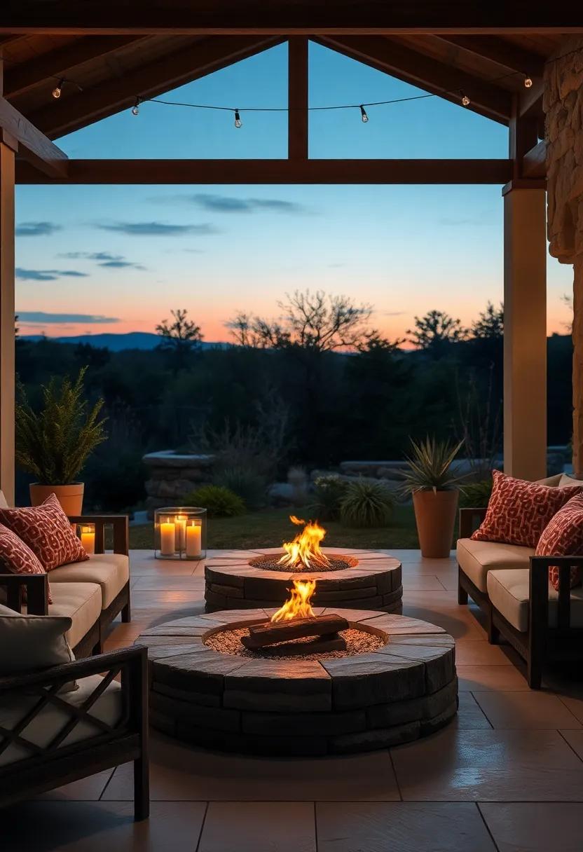 Soft ⁣Candlelight Lugging Against The Twilight Backdrop Near Handcrafted Stone ⁣and Brick Fire Pit Seats