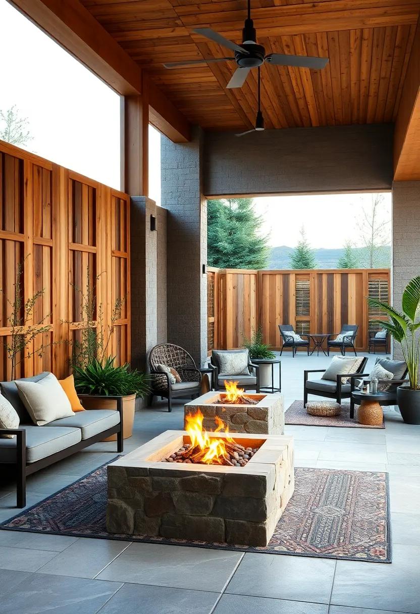 Natural ⁢Cedar Wood Screens Creating Privacy and Warmth Around ⁣an Outdoor‌ Evening Fire Pit Gathering