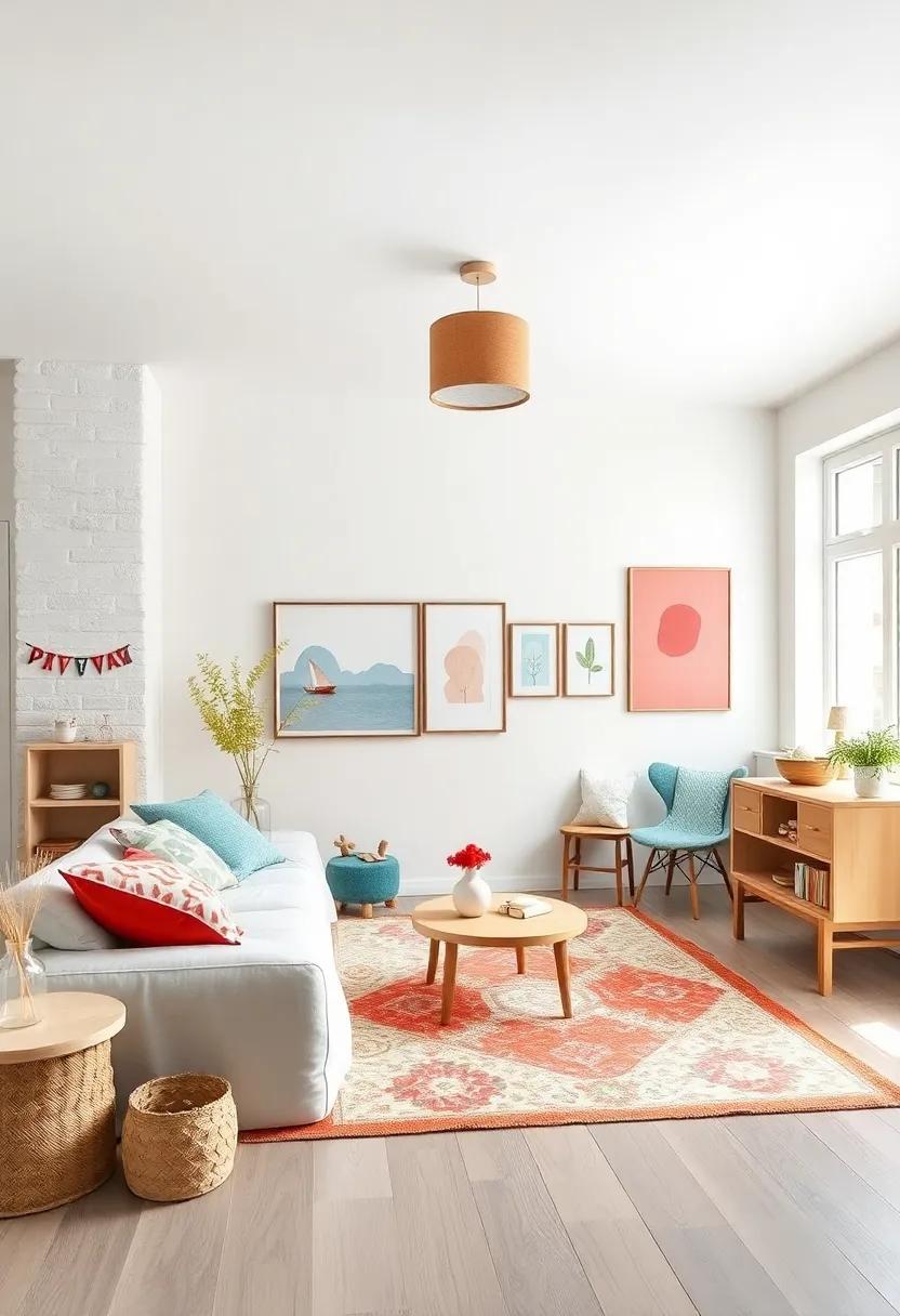 Crisp‌ White Walls with Colorful Art: ⁤A⁤ blank canvas backdrop ‌allows children's artwork or Scandinavian-style prints to shine and inject personality
