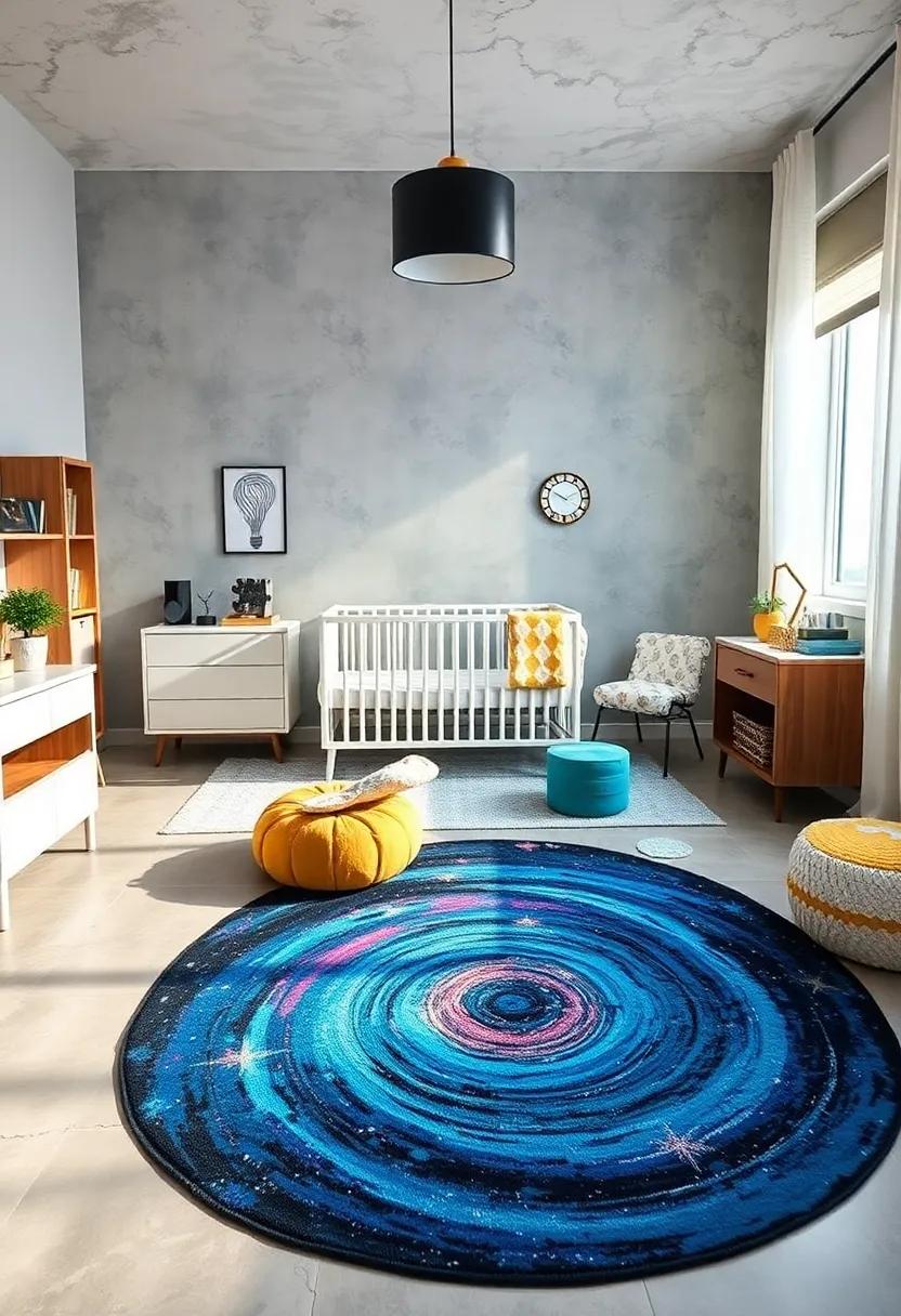 DIY Galaxy rug: Craft a swirling galaxy-themed rug to add a splash of cosmic color to the nursery ⁢floor
