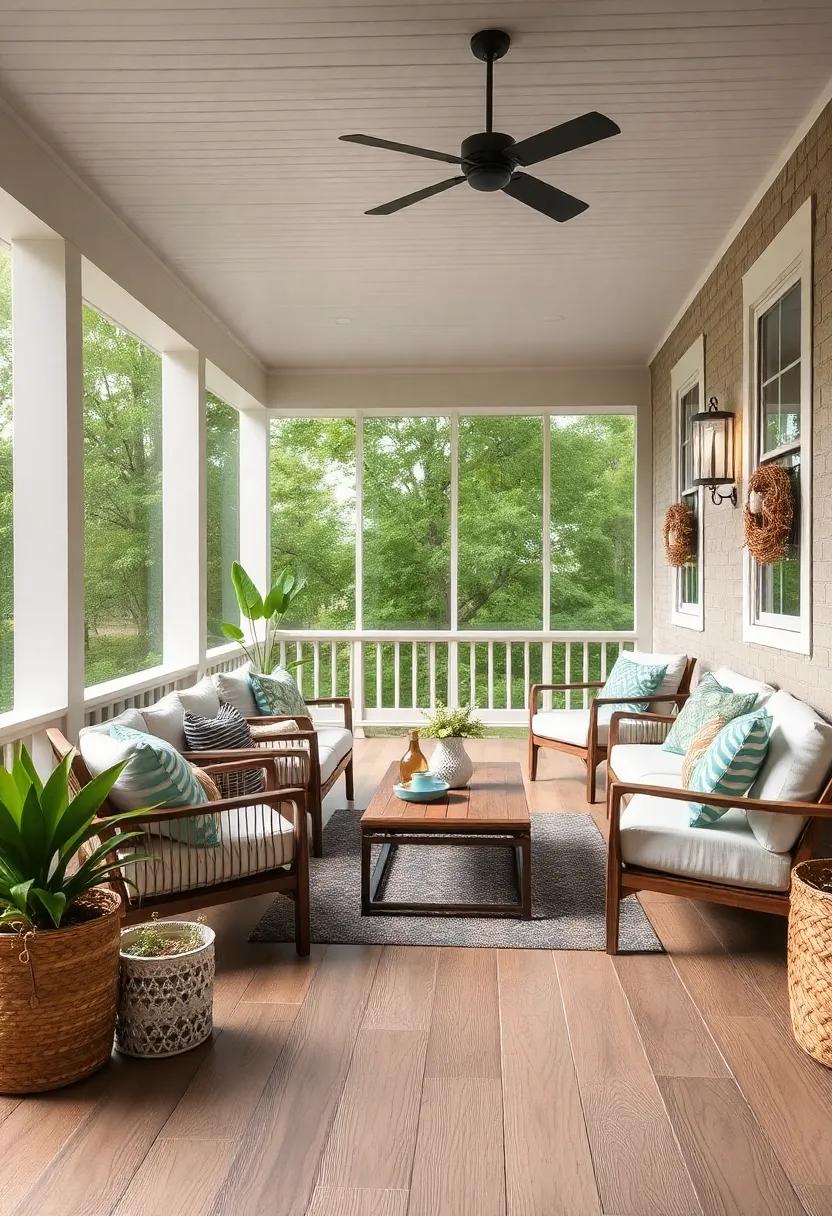 -⁣ Coastal Inspired Driftwood Plank Flooring Offering a Light,⁢ Breezy Look Suitable for Airy Screened Porches