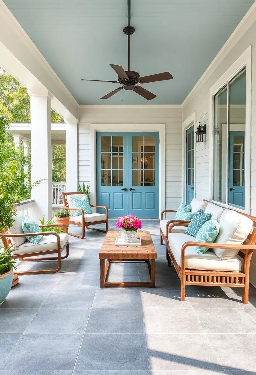 - Cool, Matte Slate Tiles in Soft​ Blues ‌and Grays Capturing the Essence of Coastal Porch⁢ Designs