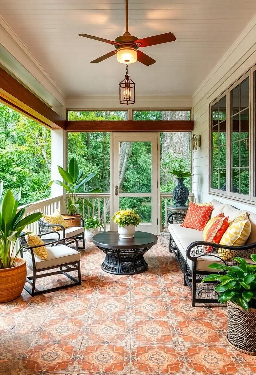 - Decorative Mosaic Tile ‍Flooring With⁢ Complex Patterns⁤ Inspired ‍by Moorish Design ⁤for Unique Porch‌ Appeal