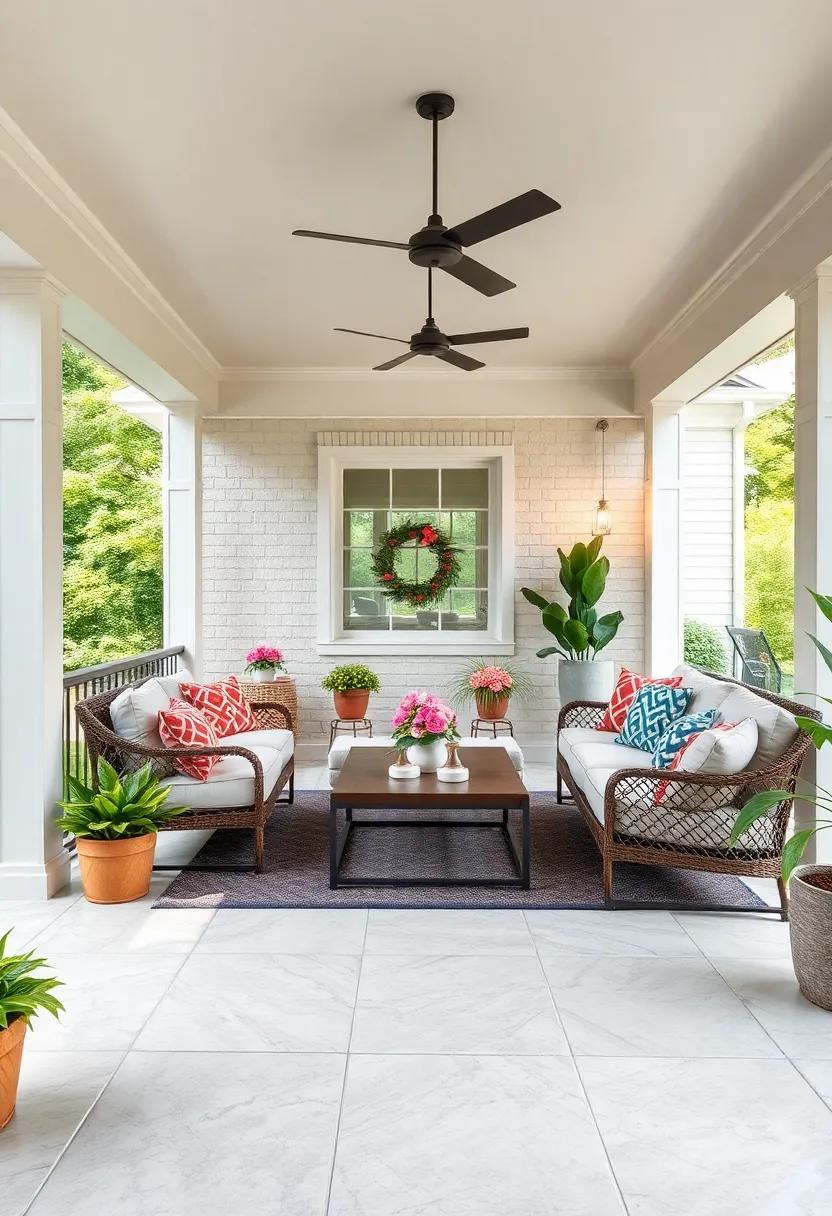 - Large⁣ format Porcelain ⁤Slabs Mimicking Marble ​With Subtle ​Veining to Elevate Screened Porch⁤ Aesthetics