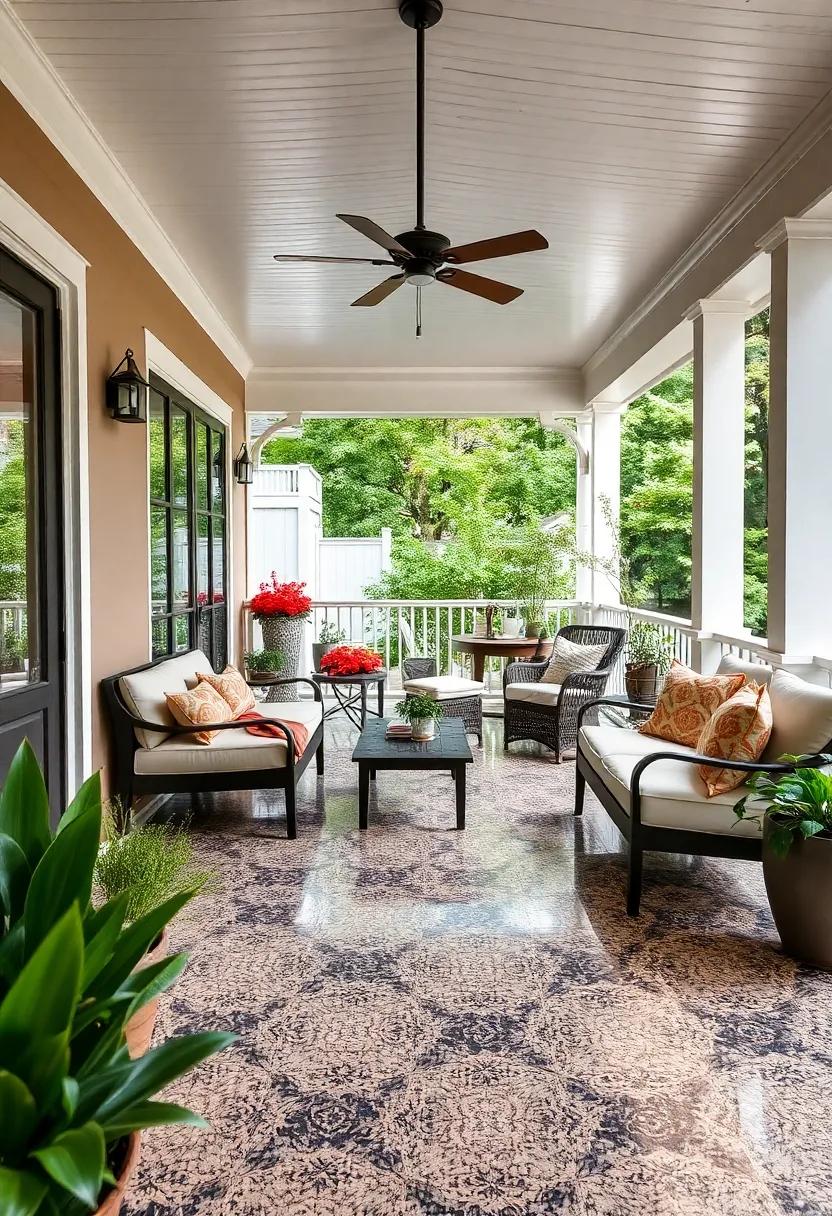 - ​Polished Granite Tile Flooring with Glimmering Crystals​ and Deep Colors​ for Luxurious Outdoor Covered Areas