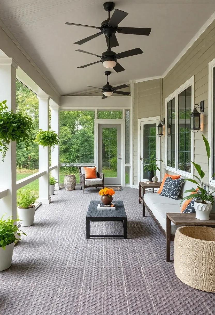 - Textured Rubber Flooring in Neutral Shades Offering⁣ Durable, ⁣Comfortable Surface for Family-Friendly⁢ Porches