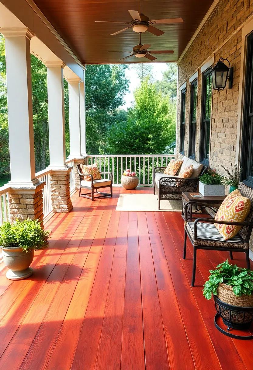 - Vibrantly Stained Red Cedar Floors With Deep‍ Grain Texture Offering Durability and Style for​ Porches