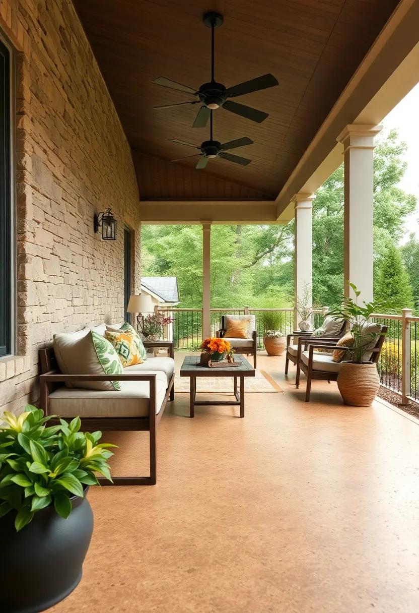 - Warm Cork Flooring With Natural Textures and Earthy Palette Providing Softness Underfoot for⁢ Outdoor⁤ Spaces