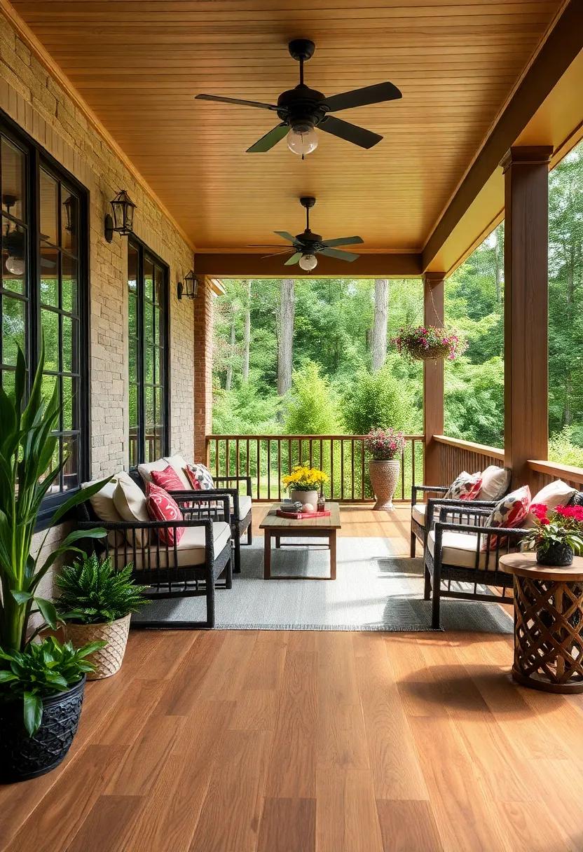 - Weather-Resistant bamboo Flooring with Fine Striations Bringing Eco-Friendly Elegance ‍to Porch Settings