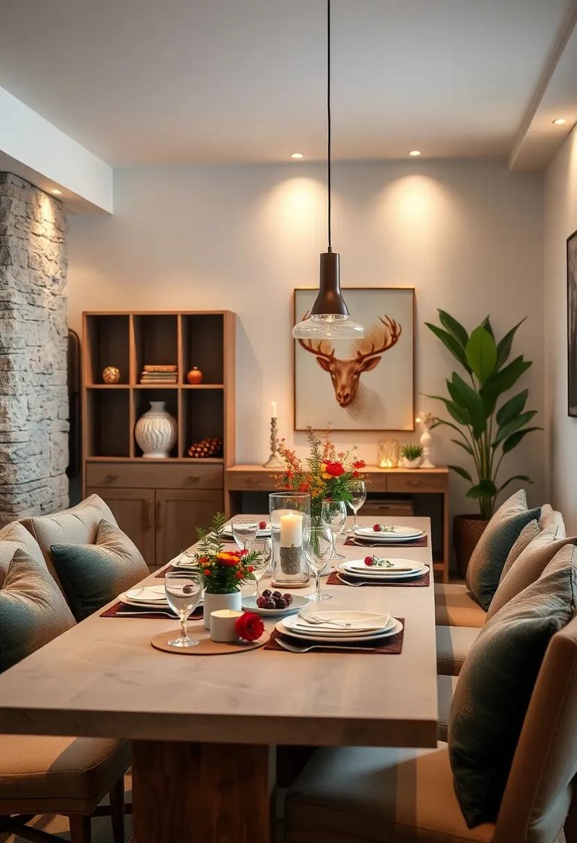 soft Ambient Lighting Strategically Placed ⁣to enhance Seasonal Table displays in Tight Quarters