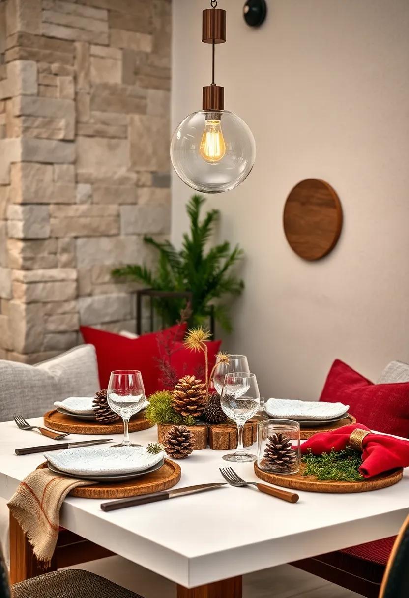 Rustic Seasonal Elements⁢ Blending⁣ Natural Wood, Pinecones, ‌and Soft Lighting‍ for a Small ⁣Table⁤ Scene