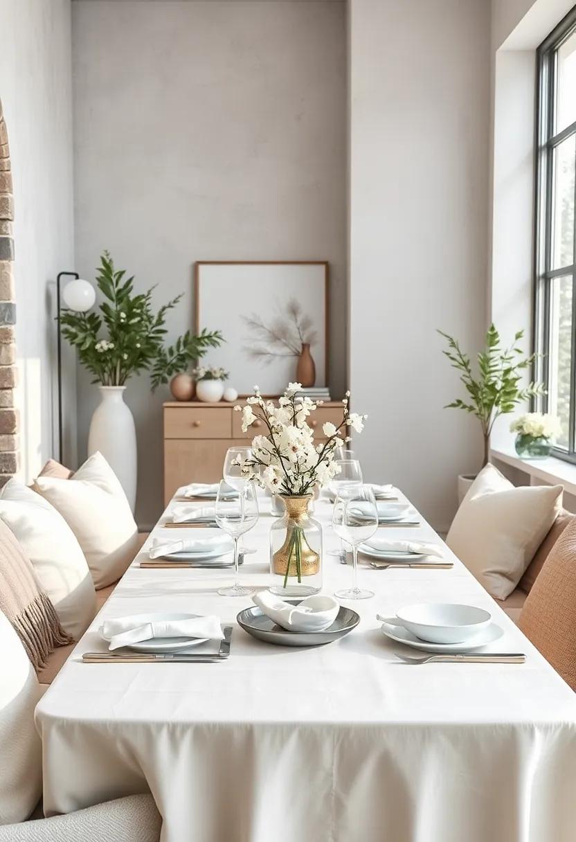 Serene⁤ Winter White and Silver Table Settings Enhancing Light and Space in Cozy Rooms