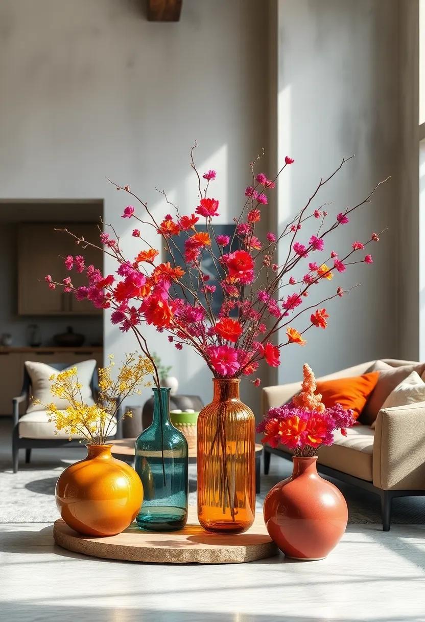 use Colorful ⁣Vases with Seasonal Blooms⁢ or⁣ Branches
