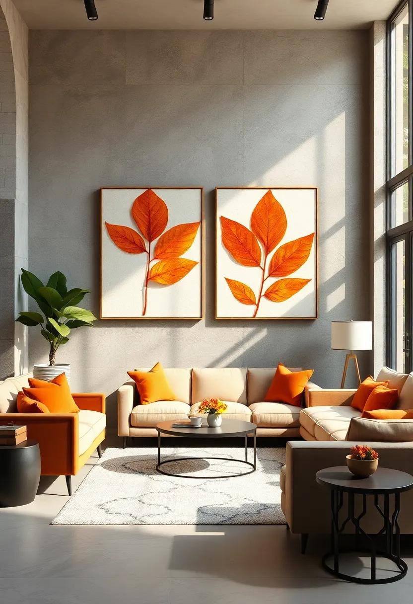 Autumn Leaf ​Silhouettes: Warm​ amber and ⁢rust-colored leaves⁣ in bold shapes create cozy, inviting ​focal points