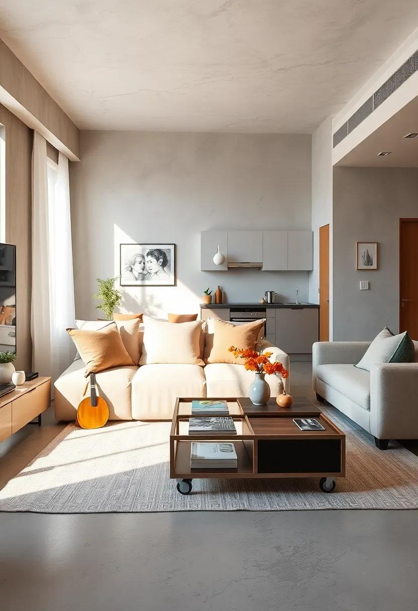 rolling storage carts that function as ⁢coffee tables or additional ‍kitchen storage