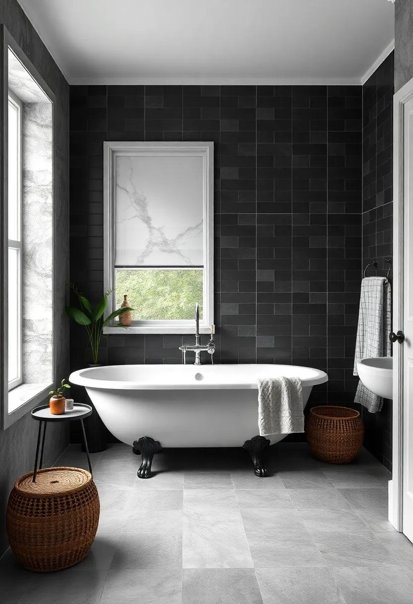 Black and White Contrast with ⁣Clawfoot Tub – Feature a classic ‍white clawfoot ⁣tub against black tile flooring or walls⁤ for ⁤a striking, timeless look in a small ⁢bathroom