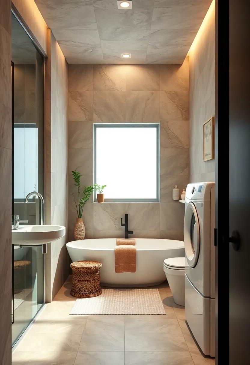 Dual-Function Tub and Laundry‌ Area – Combine a small bathtub with an adjacent stacked washer/dryer unit in a ⁢cleverly designed‍ bathroom to serve⁣ multiple needs efficiently
